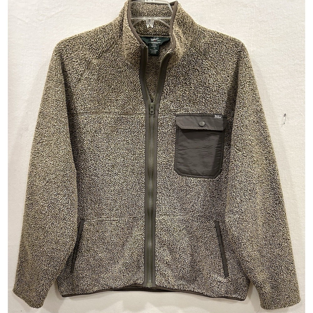Woolrich Fleece Jacket Mens Large Brown Textured Full Zip‎ Pocket Outdoor Casual
